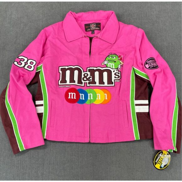 JH Design M And M Racing Jacket Womens 2XL Pink NASCAR Collectible Embroidered - Picture 1 of 12